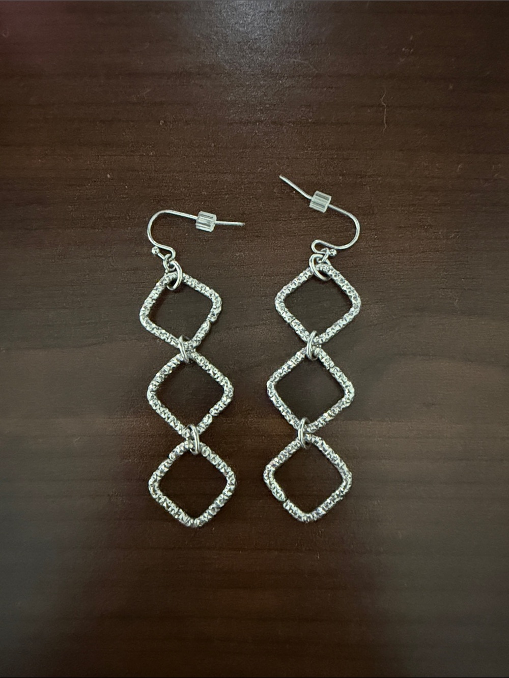 Lia Sophia Silver Linked Diamond-Shape Drop Earrings